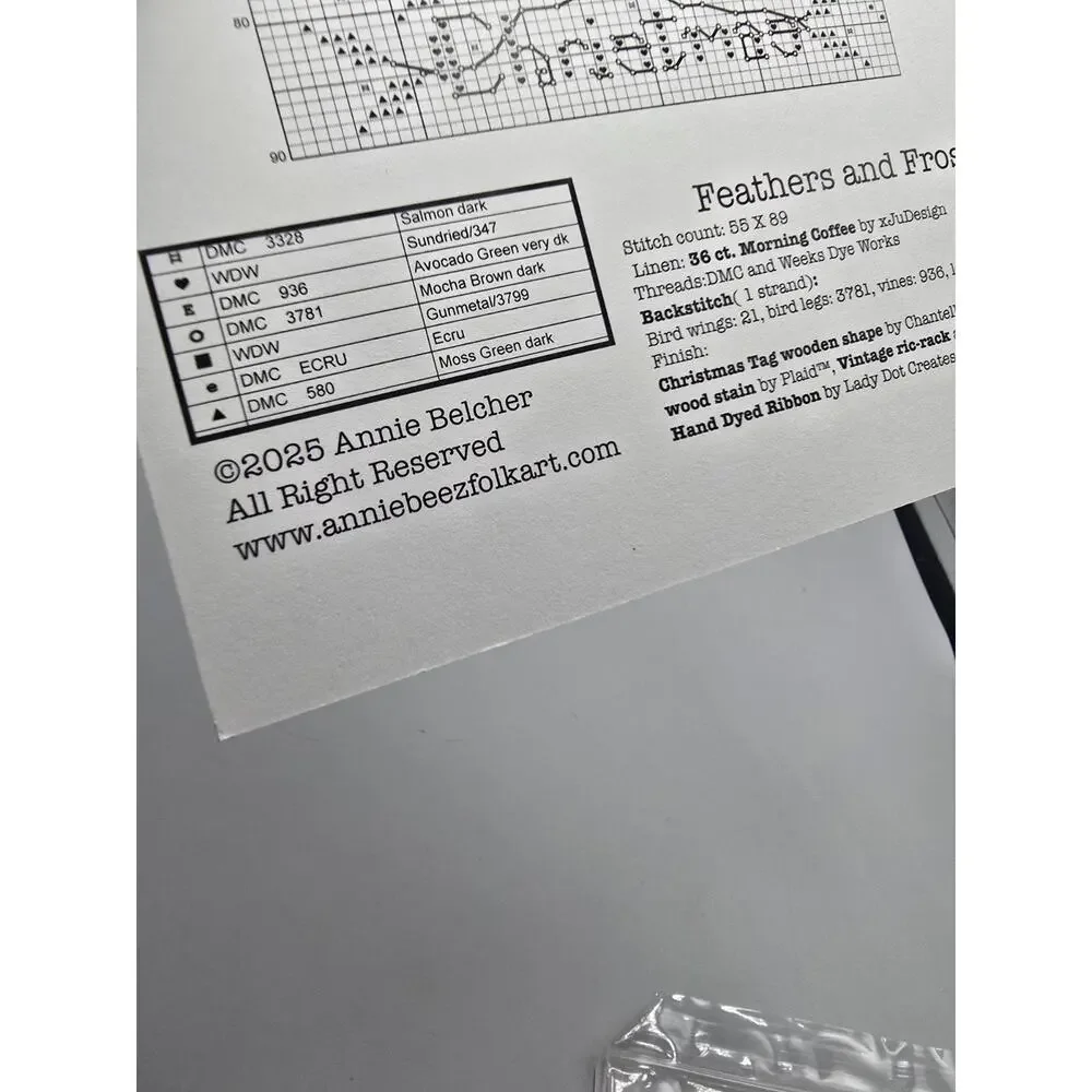 Feathers And Frost Annie Beez Folk Art Cross Stitch Pattern Chart Christmas